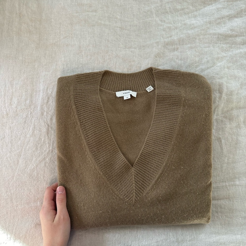 Tan V-Neck Sweater - Picture 3 of 12